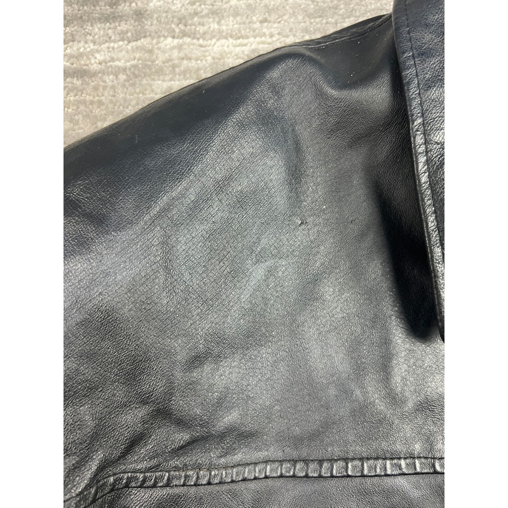 Cougar Leather Jacket Mens XL Black Bomber Genuine Leather Quilted Zip Up Solid - Picture 7 of 14